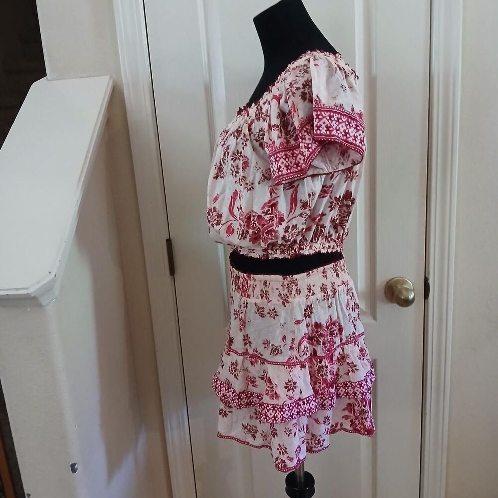 Poupette St Barth Pint/White Coastal Romantic Floral Print Set Top M/L & Skort S - Picture 4 of 8